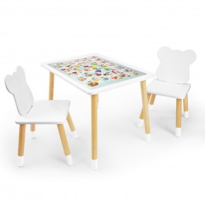 Детский комплект стол и два стула Мишка Rolti Baby с накладкой Алфавит (белая столешница/белое сиденье/береза ножки) в Лысьве - lysva.ok-mebel.com | фото