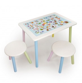 Детский комплект стол и два табурета круглых с накладкой Алфавит (Белый, Белый, Цветной) в Лысьве - lysva.ok-mebel.com | фото 2