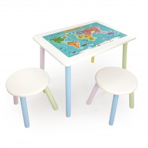 Детский комплект стол и два табурета круглых с накладкой Детский мир (Белый, Белый, Цветной) в Лысьве - lysva.ok-mebel.com | фото