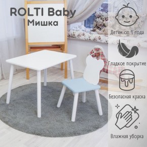 Детский комплект стол и стул «Мишка» Rolti Baby  (голубая столешница/голубое сиденье/белые ножки) в Лысьве - lysva.ok-mebel.com | фото