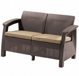 Диван пластиковый Корфу (Corfu love seat) коричневый - серо-бежевый* в Лысьве - lysva.ok-mebel.com | фото 2
