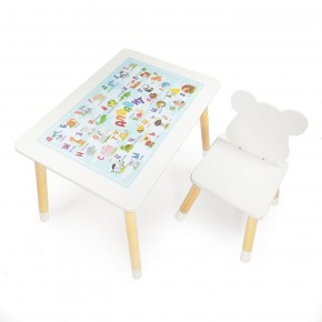 Комплект детской мебели стол и стул Мишутка с накладкой Алфавит (Белый/Белый/Береза) в Лысьве - lysva.ok-mebel.com | фото 2