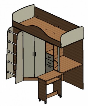 Кровать-чердак "Теремок-1" Дуб молочный/Голубой в Лысьве - lysva.ok-mebel.com | фото 3