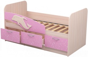 Кровать Дельфин 1,6 (Дуб молочный/фасад - Ламарти розовый) в Лысьве - lysva.ok-mebel.com | фото 1