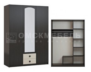 Шкаф 3-х дверный с 2 ящиками с зеркалом Шк51 МС Люсси (венге/дуб девон) в Лысьве - lysva.ok-mebel.com | фото