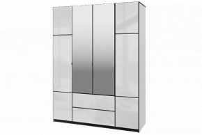 Шкаф 4-х дверный Палермо 02 с ящиками и зеркалом Белый гладкий шелк/Черный гладкий шелк в Лысьве - lysva.ok-mebel.com | фото 1