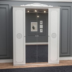 Шкаф 4-х дверный с зеркалами (12.244) Грация (белый/серебро) в Лысьве - lysva.ok-mebel.com | фото