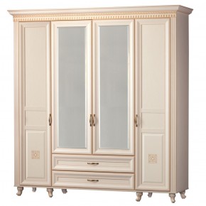 Шкаф для одежды 4-дверный с зеркалом №493 Марлен кремовый белый в Лысьве - lysva.ok-mebel.com | фото