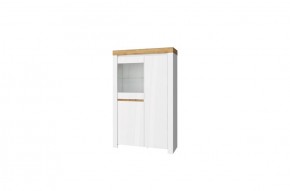 Шкаф с витриной 1V2D, TAURUS, цвет белый/дуб вотан в Лысьве - lysva.ok-mebel.com | фото 1